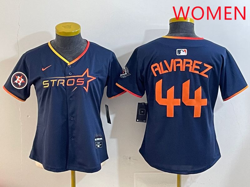 Women Houston Astros 44 Alvarez Drak Blue Three generations Joint Name 2025 Nike MLB Jersey style 41010